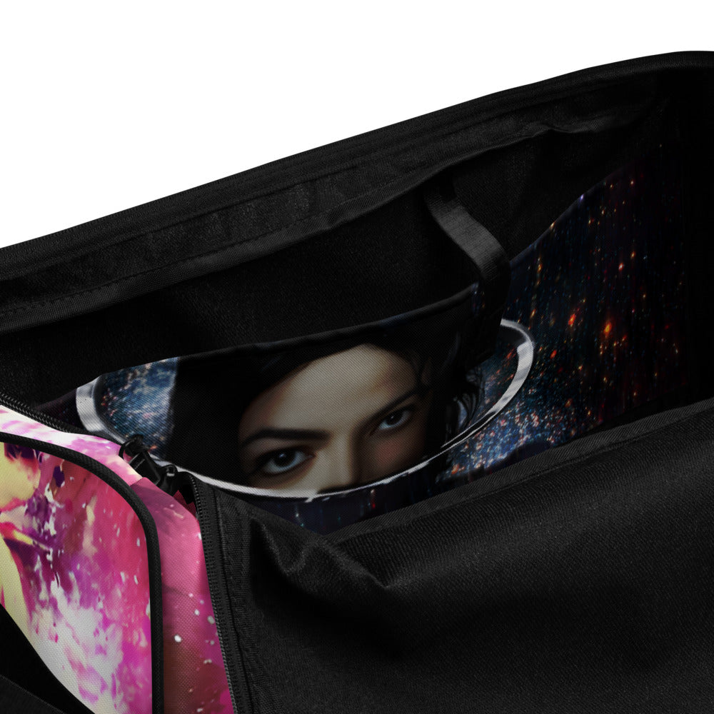 Bolsa de viagem Michael Jackson streetwear com design neon e compartimento interno espaçoso.