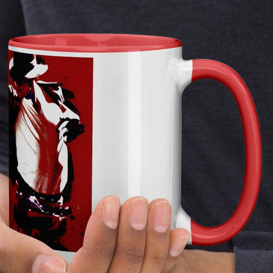 DARTFYT® Red King — Mug Bicolore Céramique Collector — Vue de côté | Streetwear Premium Collection Michael Jackson