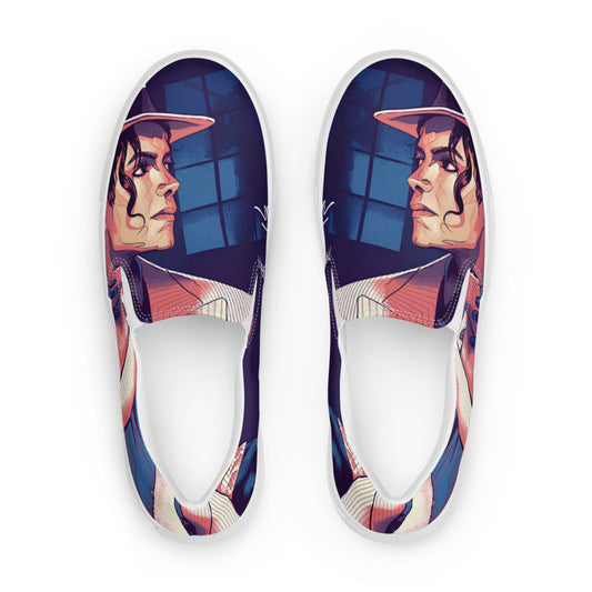Tênis slip-on streetwear masculino com estampa manga do rosto de Michael Jackson na era Bad, estilo vintage inspirado em.