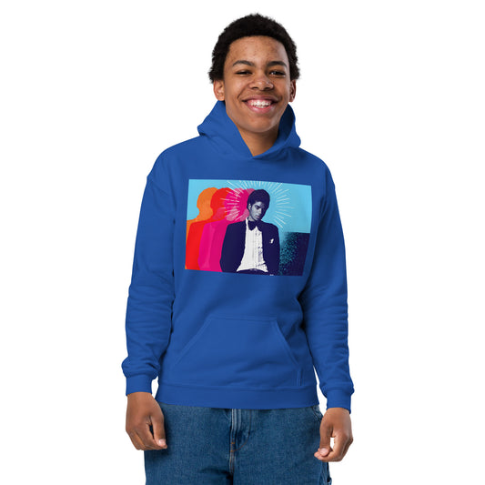 Moletom azul royal oversized com estampa pop art colorida do Michael Jackson, streetwear jovem masculino França 2026 manga.