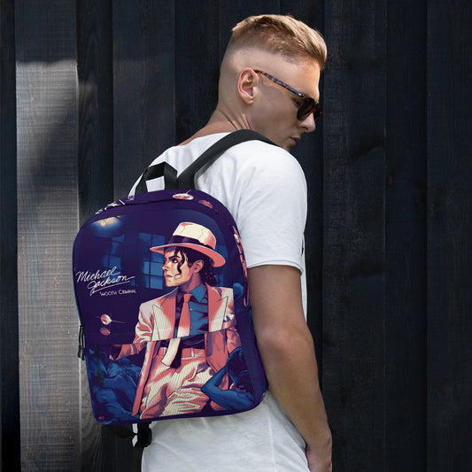 Mochila streetwear azul com estampa vintage Michael Jackson Smooth Criminal, estilo manga, homem, França 2026.