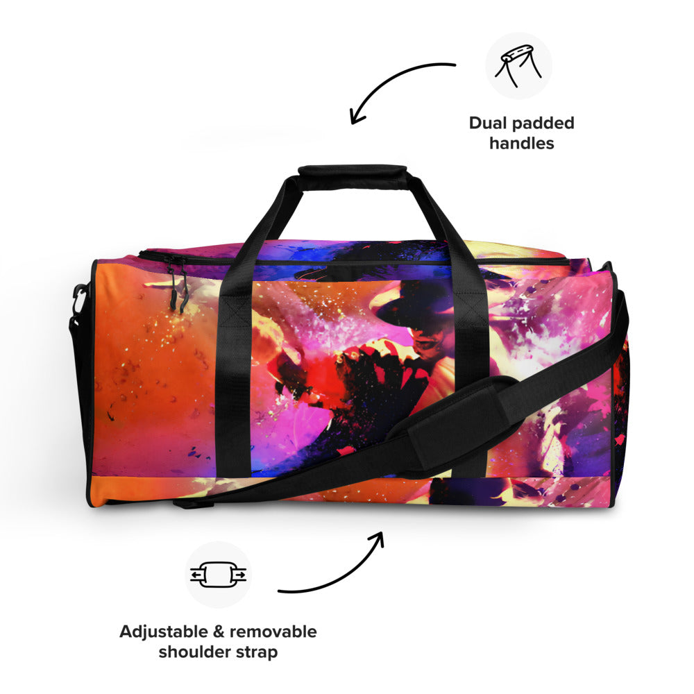 Mala de viagem streetwear Michael Jackson com design neon colorido, alças acolchoadas e alça de ombro ajustável removível,.