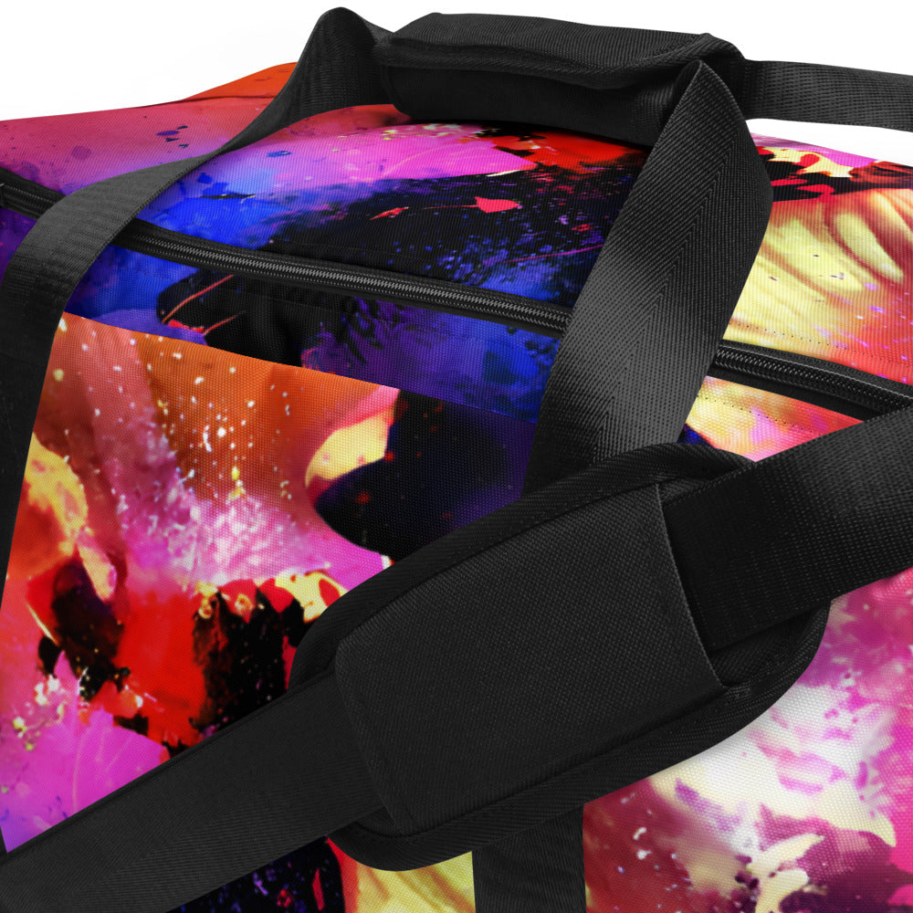 Bolsa de viagem streetwear Michael Jackson neon com design vibrante e alça preta acolchoada, manga inspirada em anime.