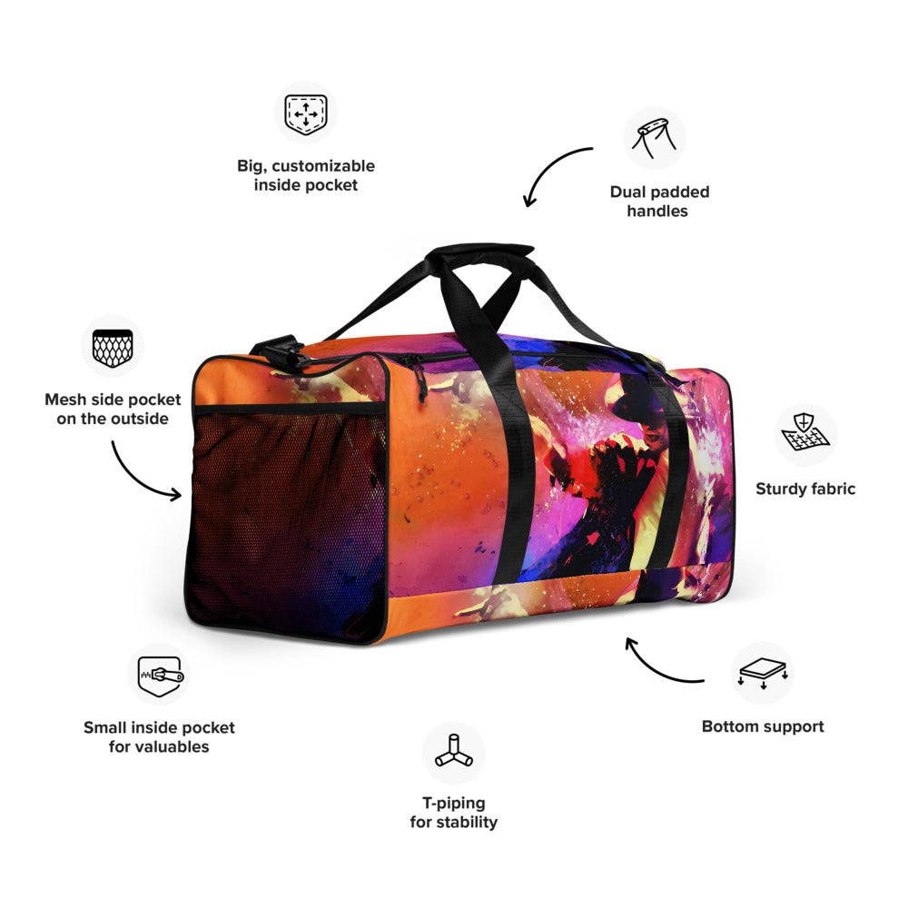 Bolsa de viagem streetwear Michael Jackson neon com arte manga colorida, alças acolchoadas e bolsos internos, 2026 França.