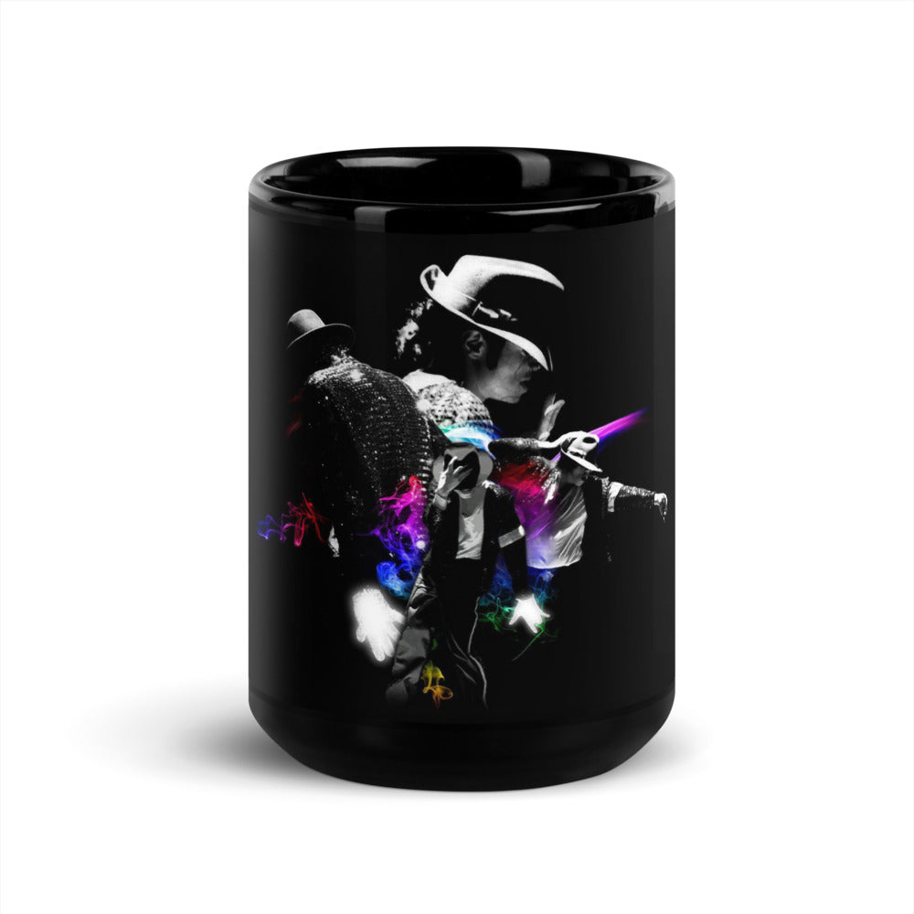 Caneca preta de cerâmica 15 oz com estampa vintage de Michael Jackson em estilo streetwear e manga, edição colecionador.