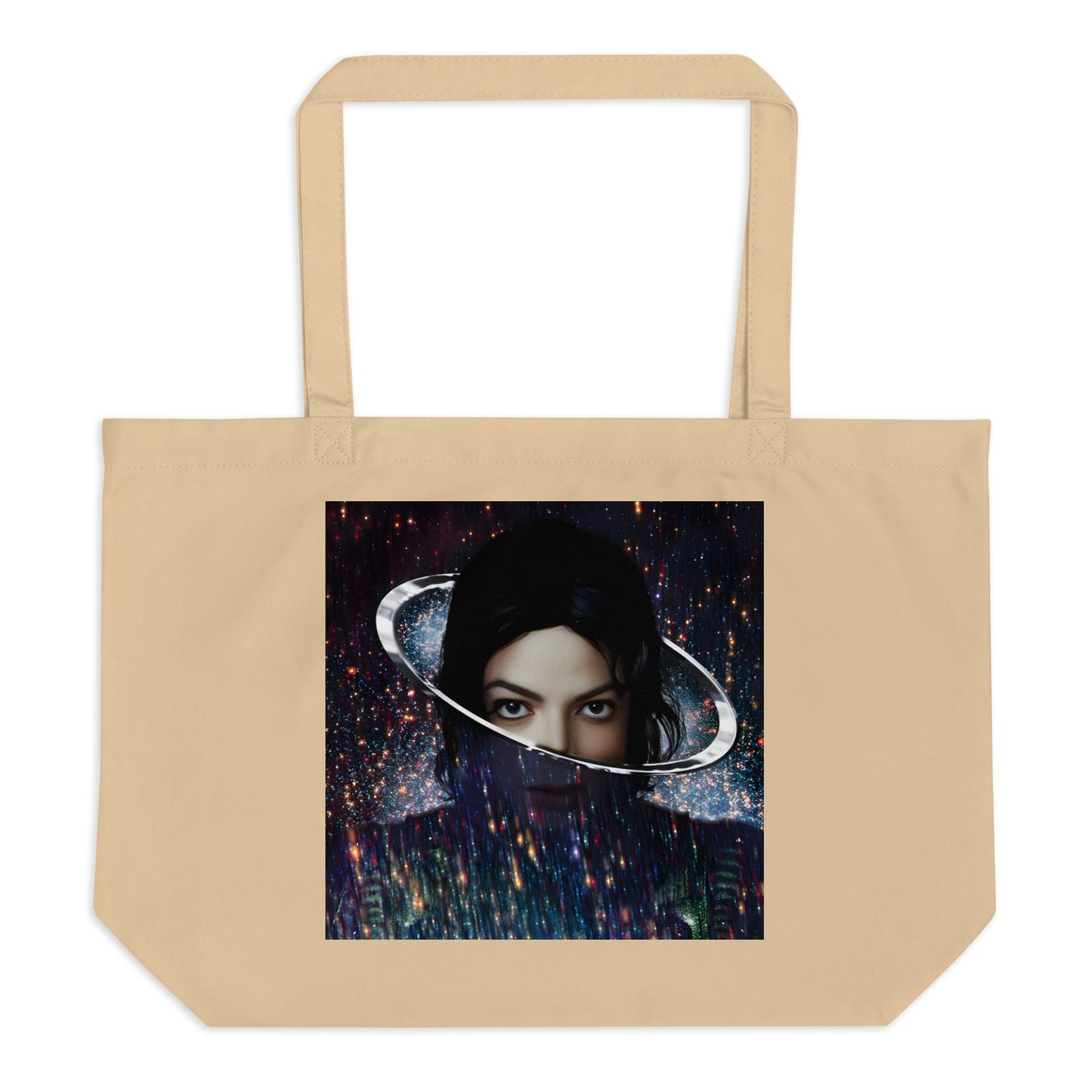 Bolsa tote oyster em algodão orgânico com estampa da face de Michael Jackson e design retrô streetwear manga 2026 França.