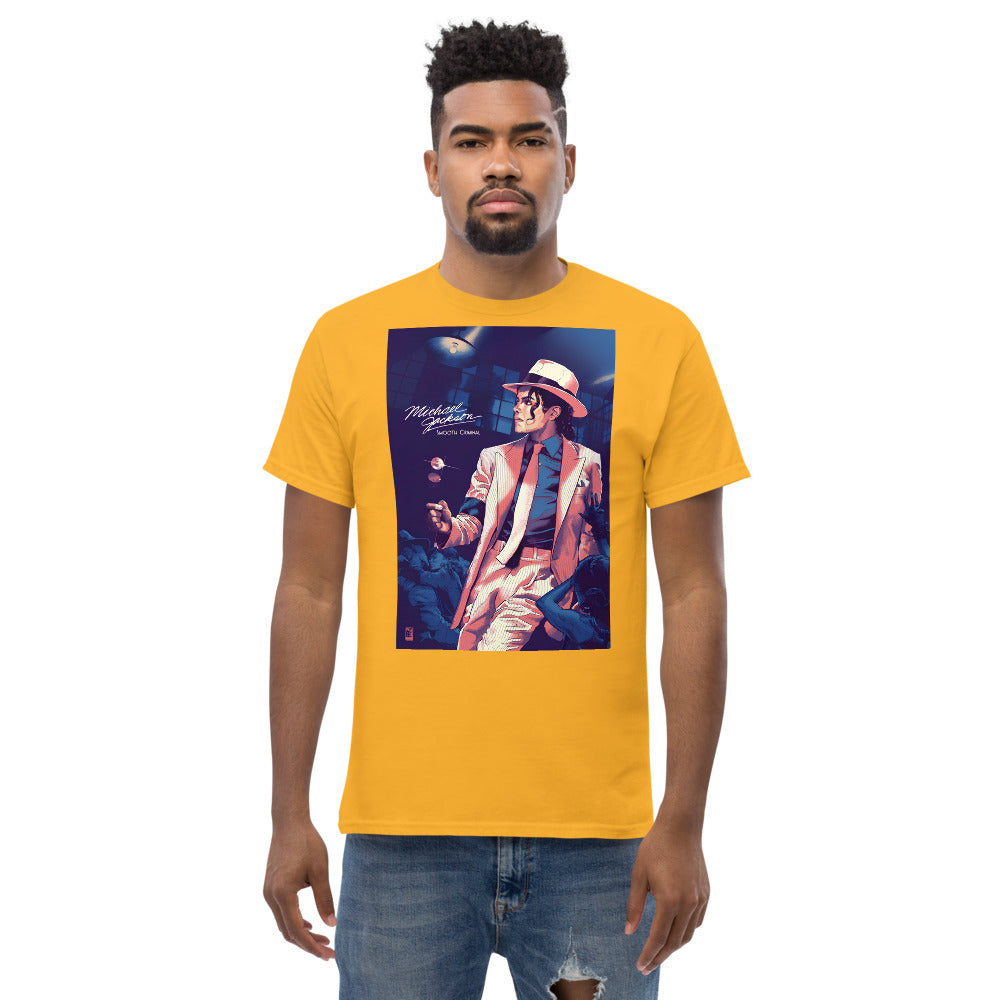 Camiseta streetwear laranja com estampa vintage Michael Jackson Smooth Criminal estilo manga, moda homme França 2026.