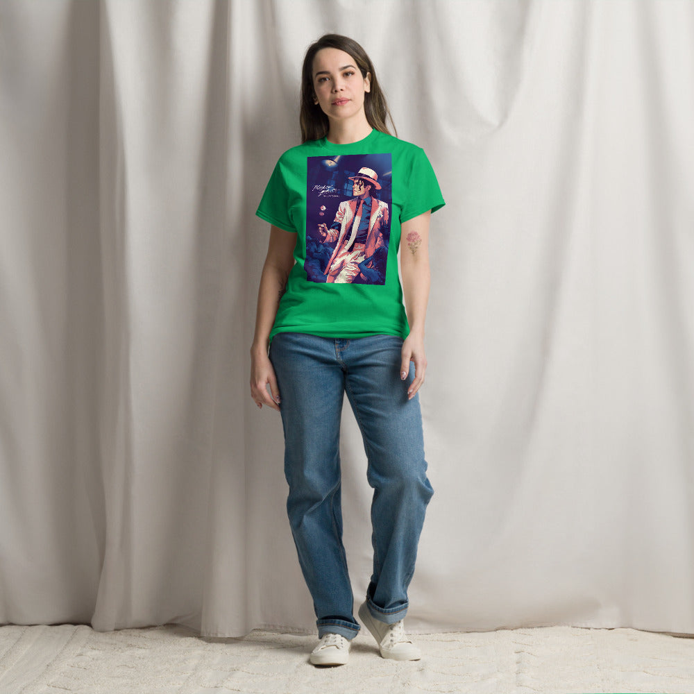 Camiseta verde streetwear homem com estampa vintage Michael Jackson Smooth Criminal estilo manga 2026 França.