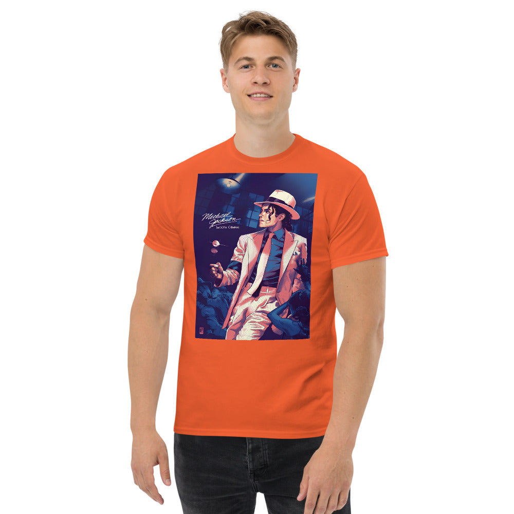 Camiseta streetwear laranja com estampa vintage de Michael Jackson estilo anime manga, homem, França 2026.