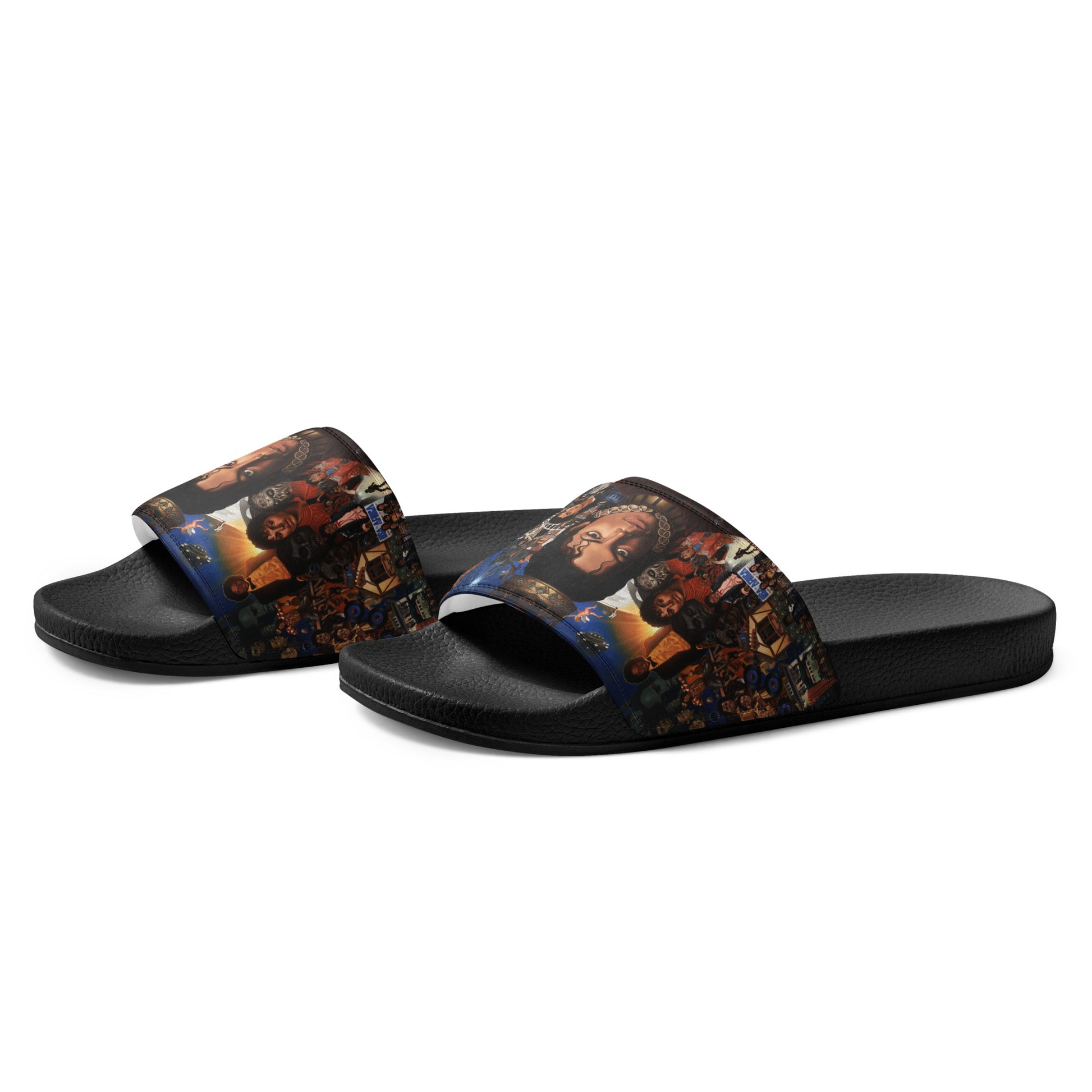 Chinelas streetwear Michael Jackson vintage preto com estampa colorida estilo anime manga homem France 2026.