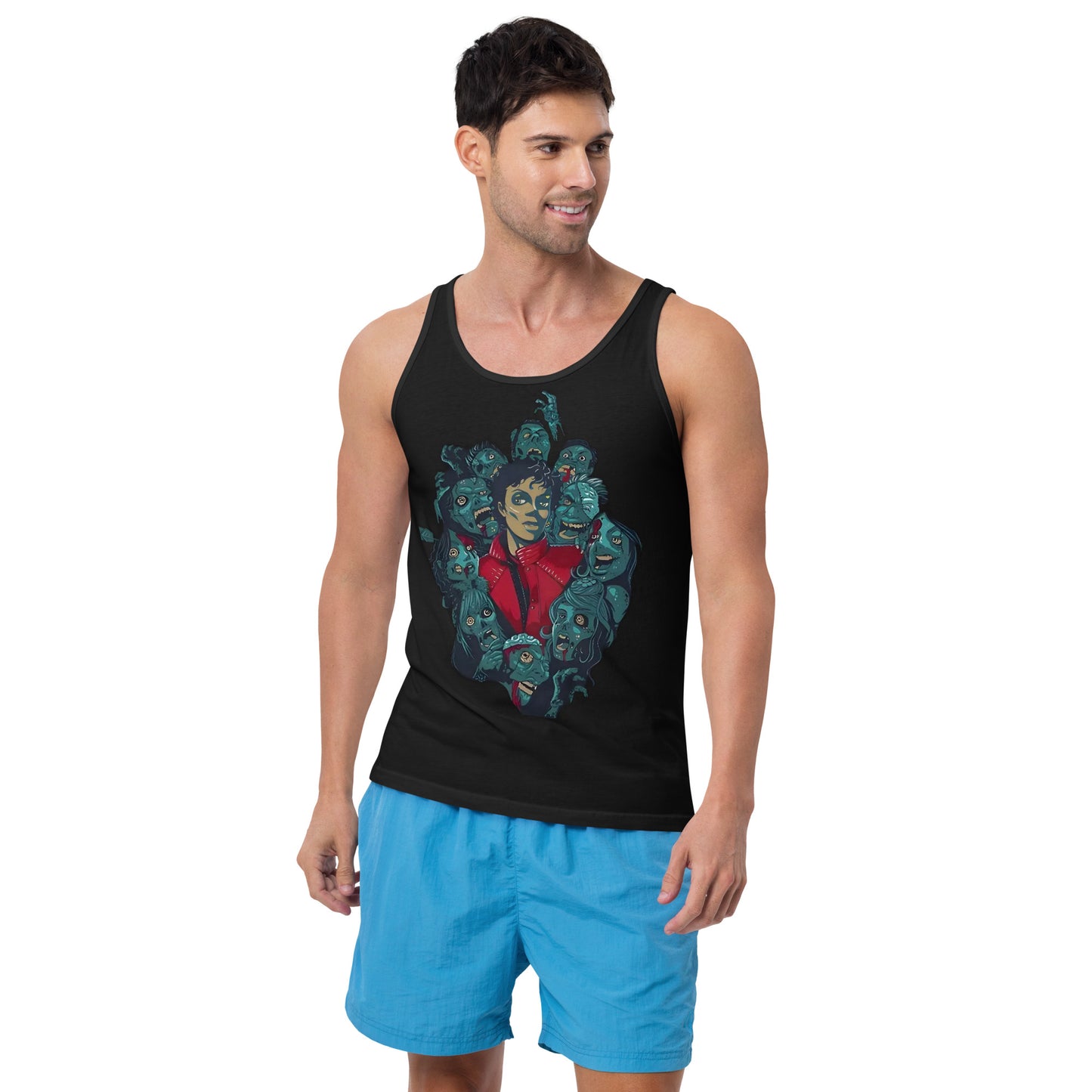 Regata preta streetwear com arte gráfica vintage do Michael Jackson Thriller, estilo manga, unissex homme França 2026.