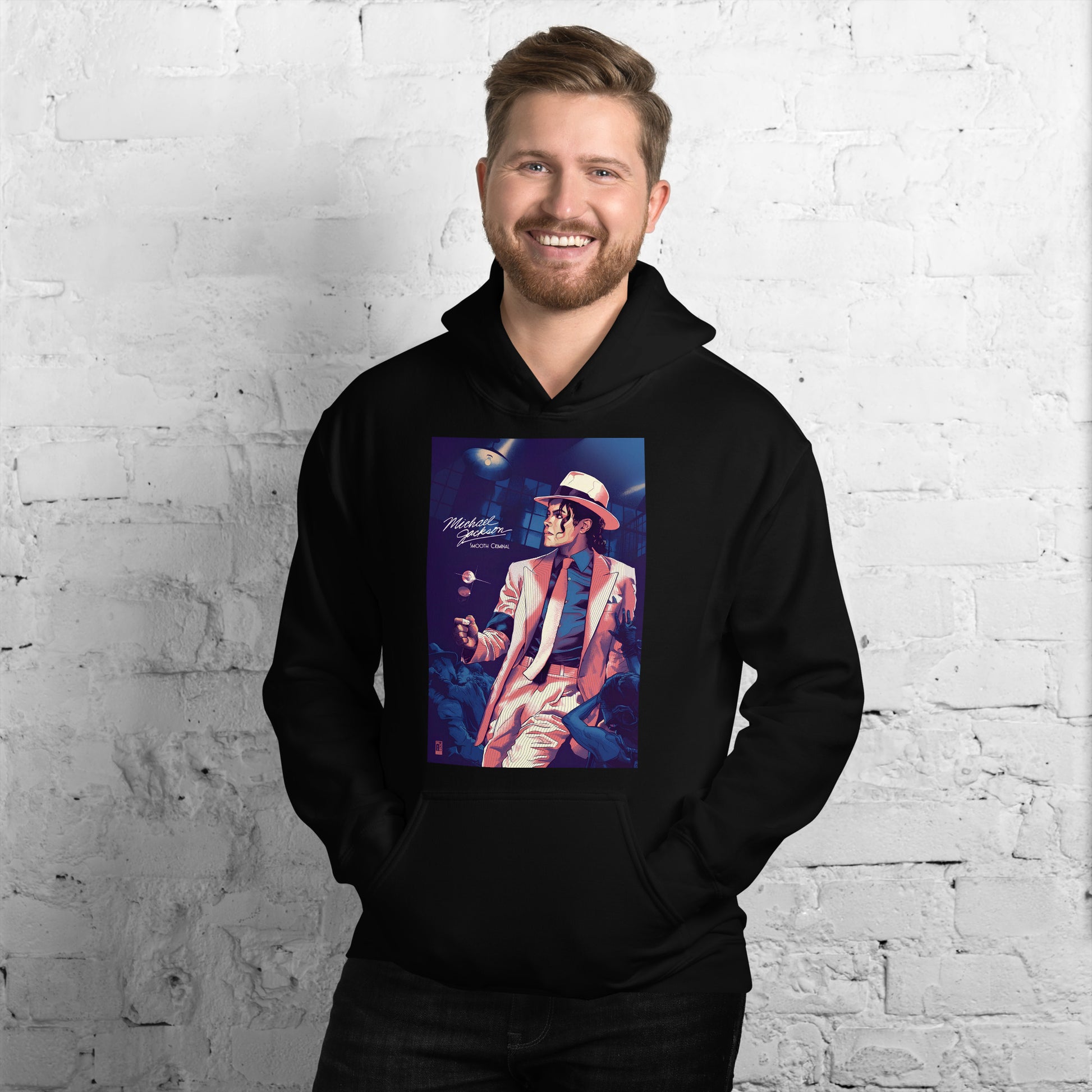 Moletom preto oversized streetwear homem com estampa colorida de Michael Jackson estilo anime manga França 2026.