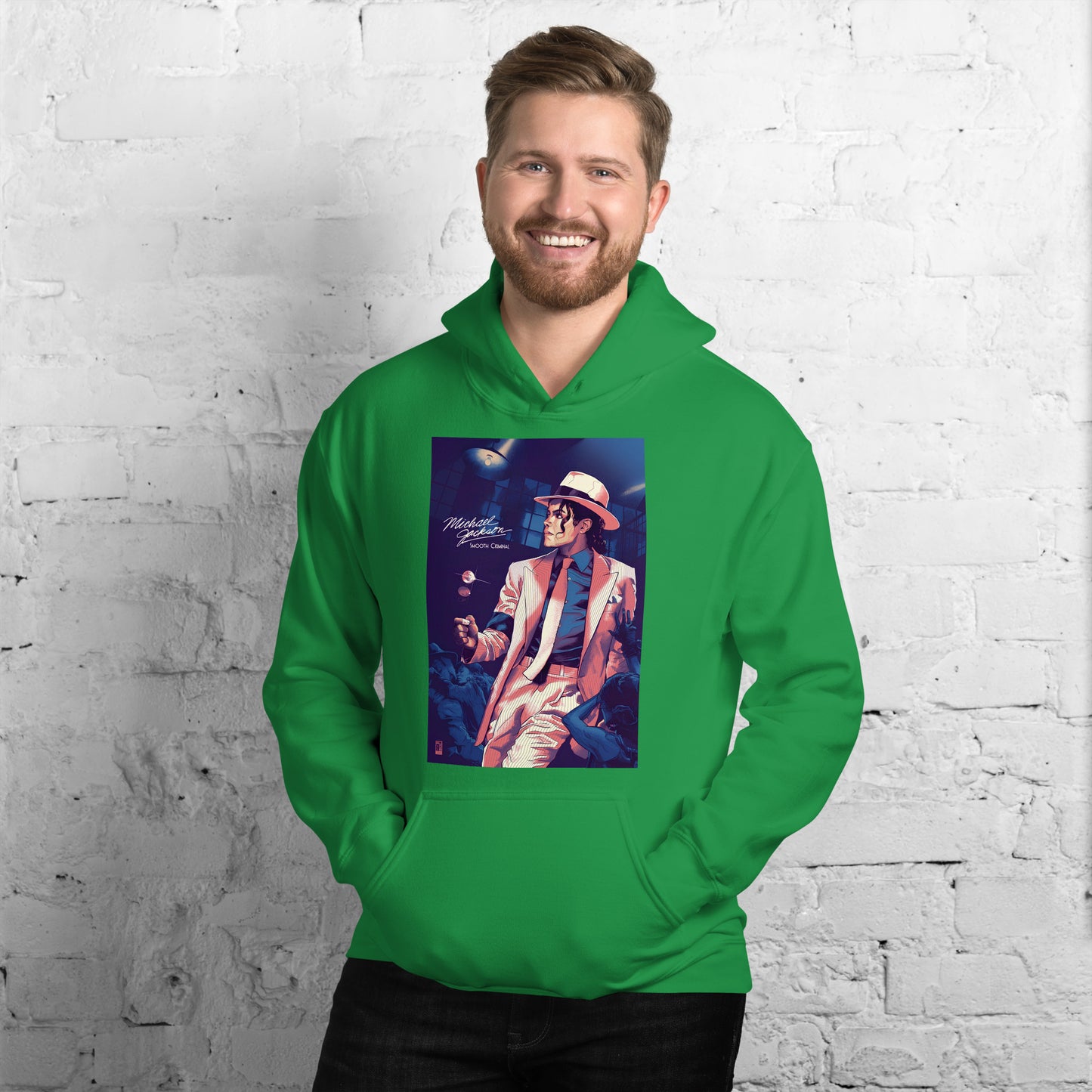 Moletom verde oversized streetwear com estampa colorida de Michael Jackson estilo anime, masculino França 2026 manga longa.