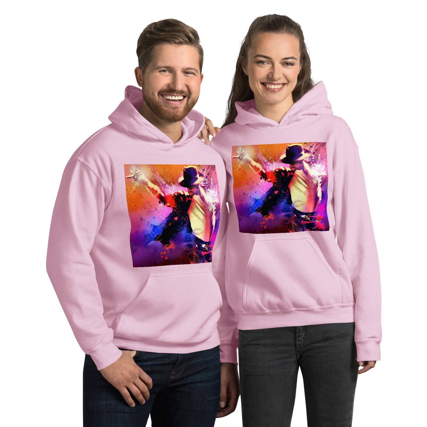 Hoodie streetwear rosa claro com estampa vintage Michael Jackson King of Pop estilo manga, moda homme França 2026.