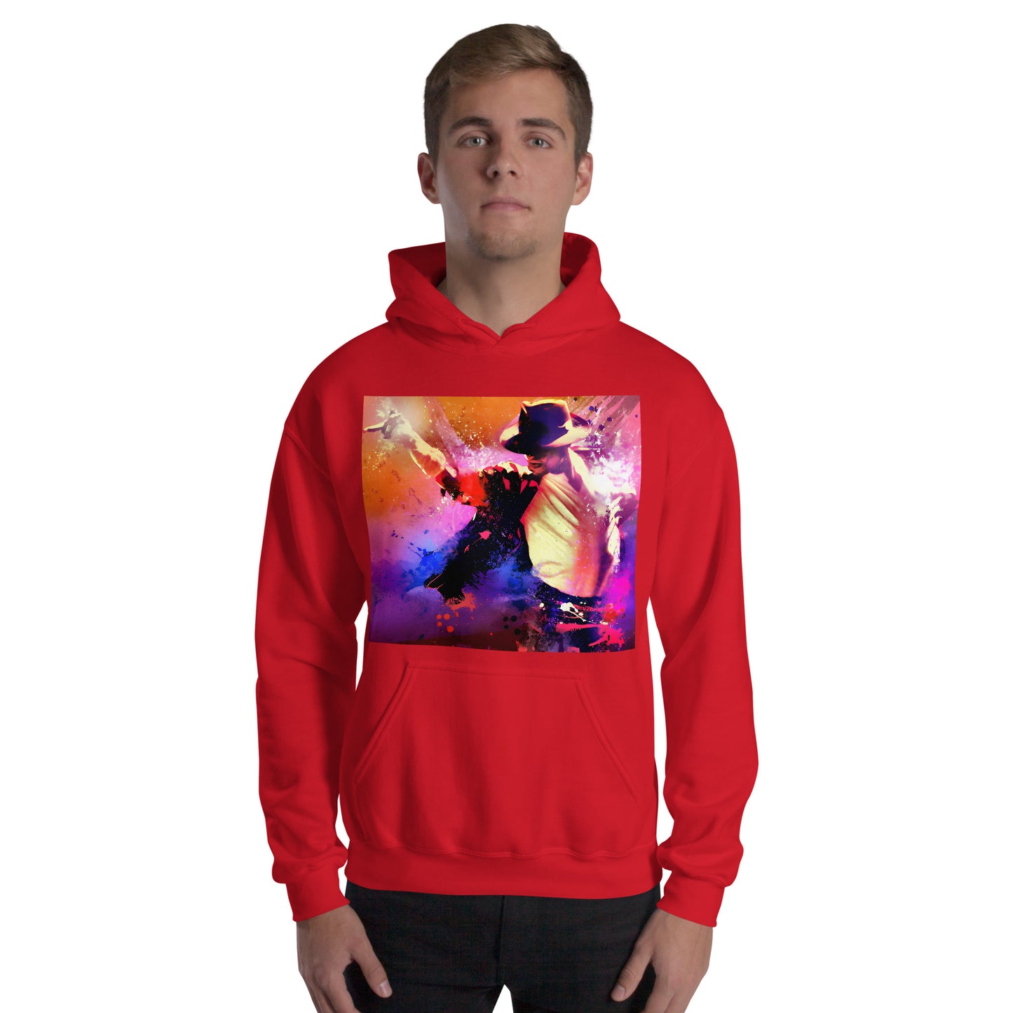 Moletom vermelho oversized com estampa colorida do Michael Jackson em estilo streetwear anime manga France homme 2026.