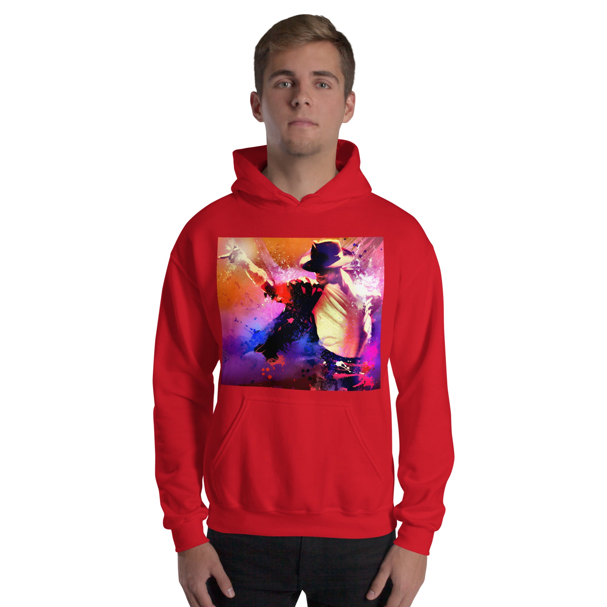 Moletom vermelho oversized com estampa colorida do Michael Jackson em estilo streetwear anime manga France homme 2026.