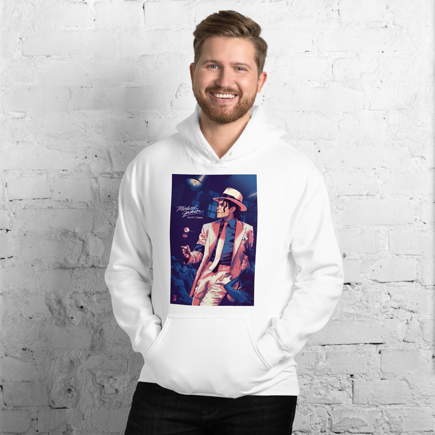 Moletom branco oversized com estampa colorida de Michael Jackson em estilo vintage, streetwear manga, modelo homme moderno,.