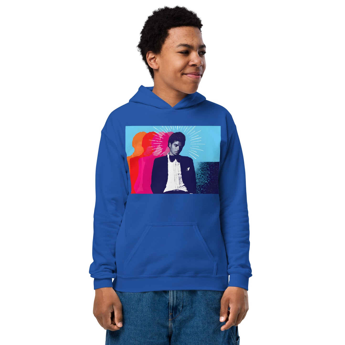 Moletom azul royal oversized com estampa pop art colorida do Michael Jackson, streetwear manga longa para homem jovem na.