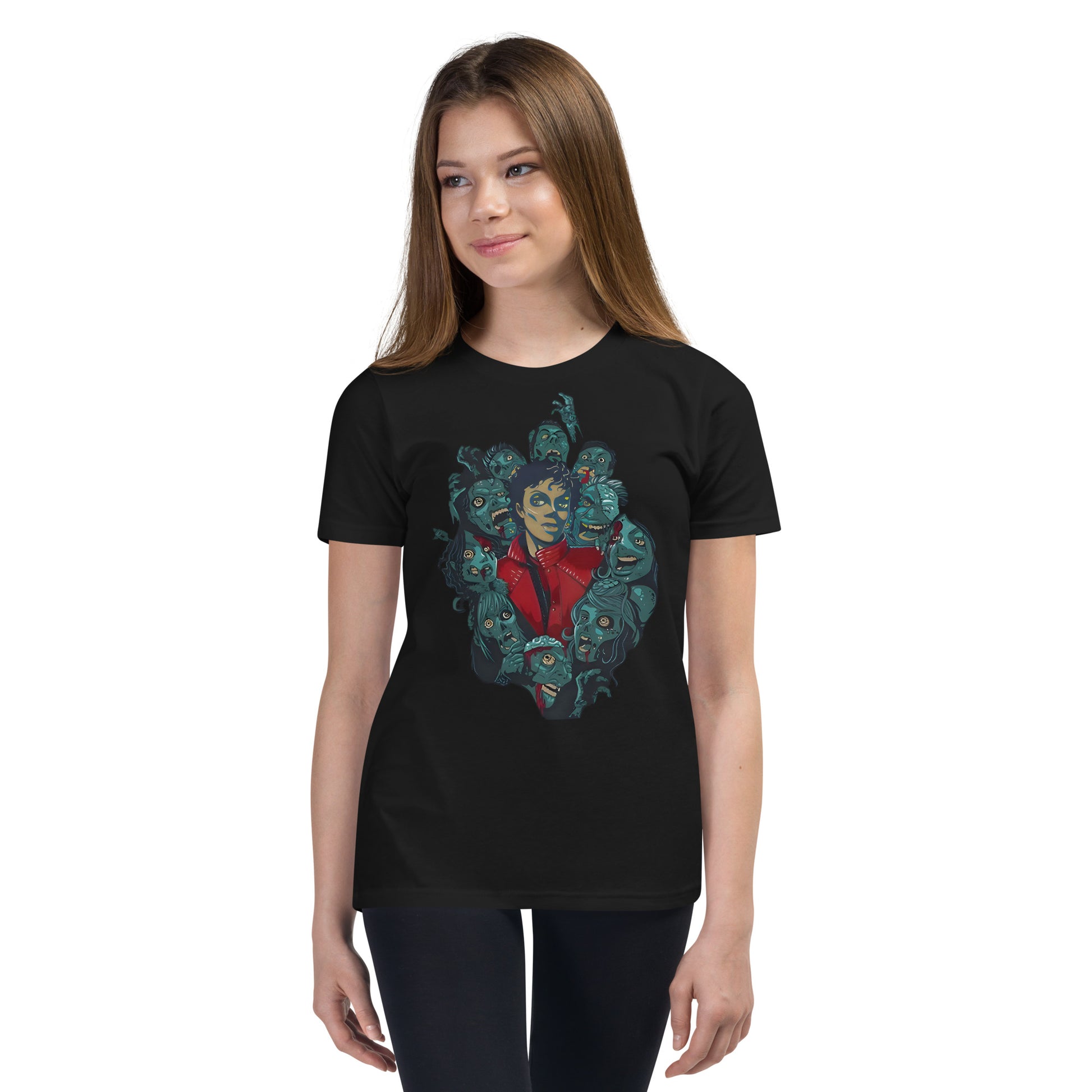 Camiseta preta streetwear kids com estampa gráfica vintage Michael Jackson Thriller estilo manga anime França 2026.
